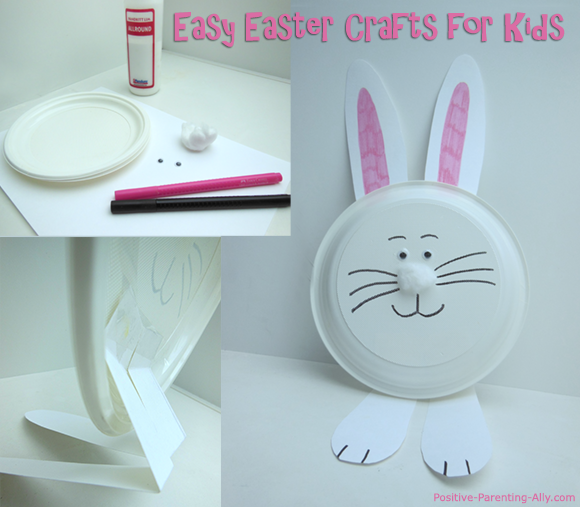 Easy Kids Easter crafts: paper plate bunny - white rabbit. 