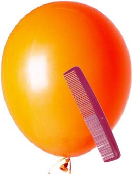 Fun kids science experiements with static electricity using a balloon and a comb.