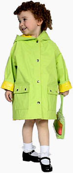 Cognitive toddler games: Little girl wearing a green raincoat.