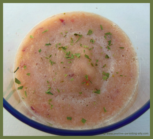 Healthy fruit soup with estragon and no added sugar.