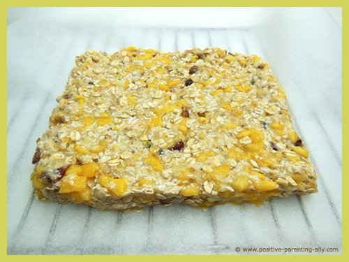 Healthy banana mango snack cake ready to go in oven.